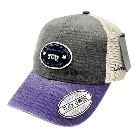 TCU Texas Christian University Horned Frogs Black Clover Trucker Hat NWT - Picture 6 of 12
